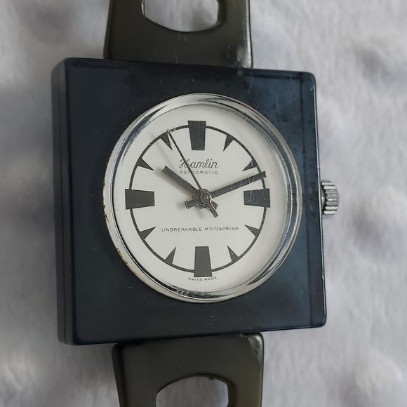 90s Hamlin Black Watch Astromatic Square Swiss Unbreakable Mainspring Chancellor - Picture 8 of 13